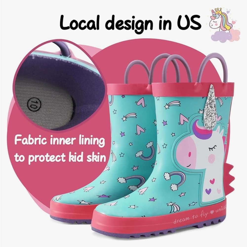 Unicorn Kids Rain Boots - Pink and Blue